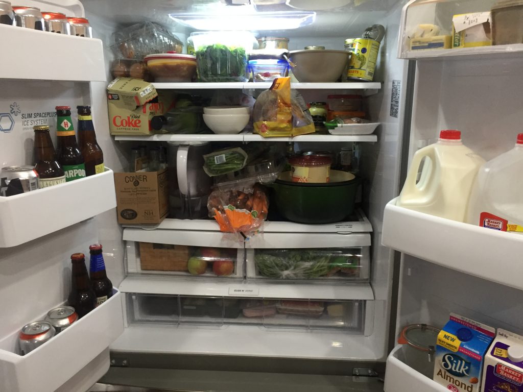 Overfull fridge--www.thethreeyearexperiment.com