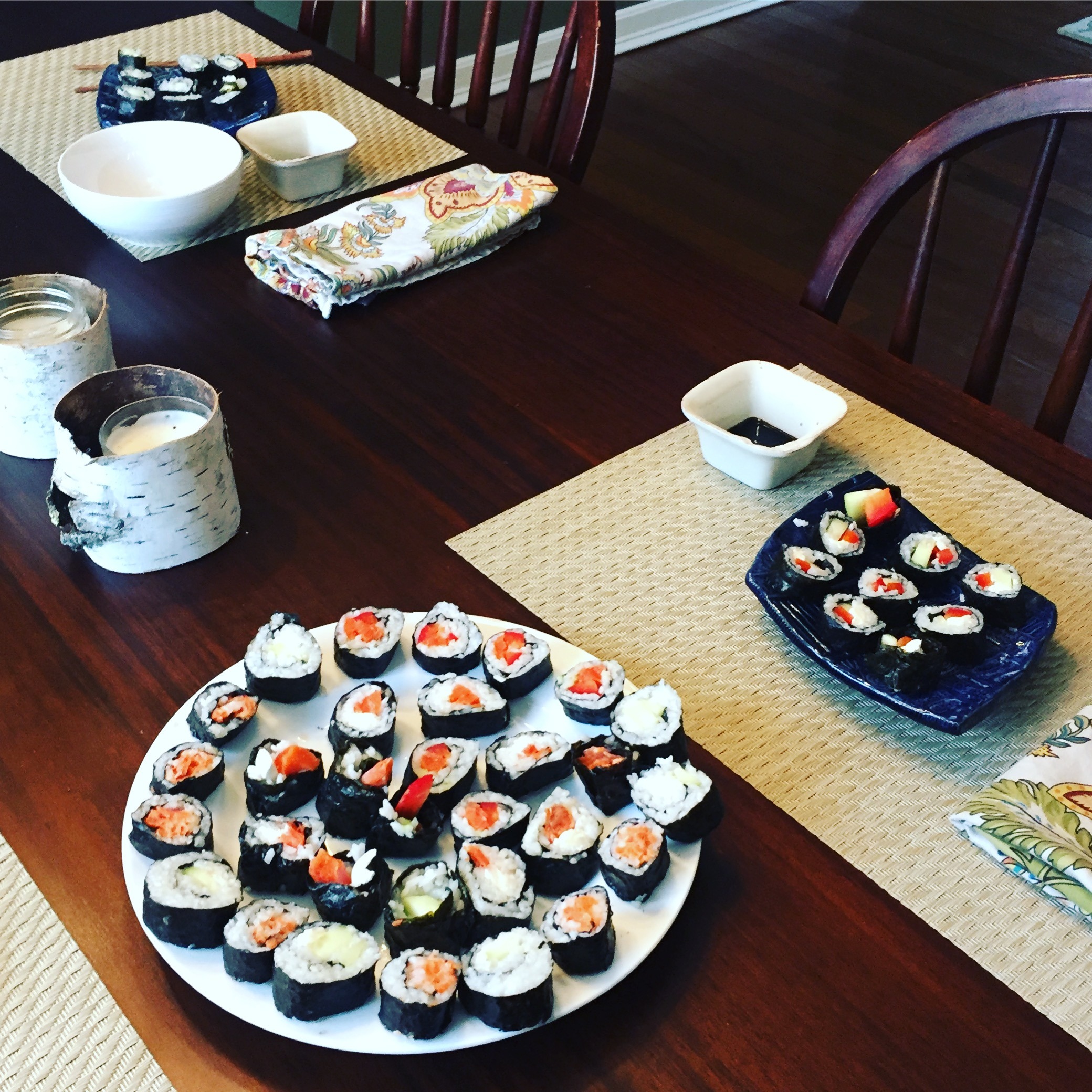 Homemade sushi dinner www.thethreeyearexperiment.com